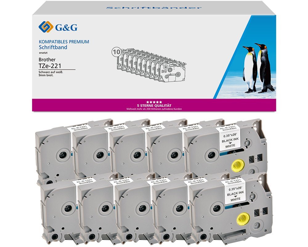 G&G 10 Schriftbänder Compatible Zu Brother Tze-221