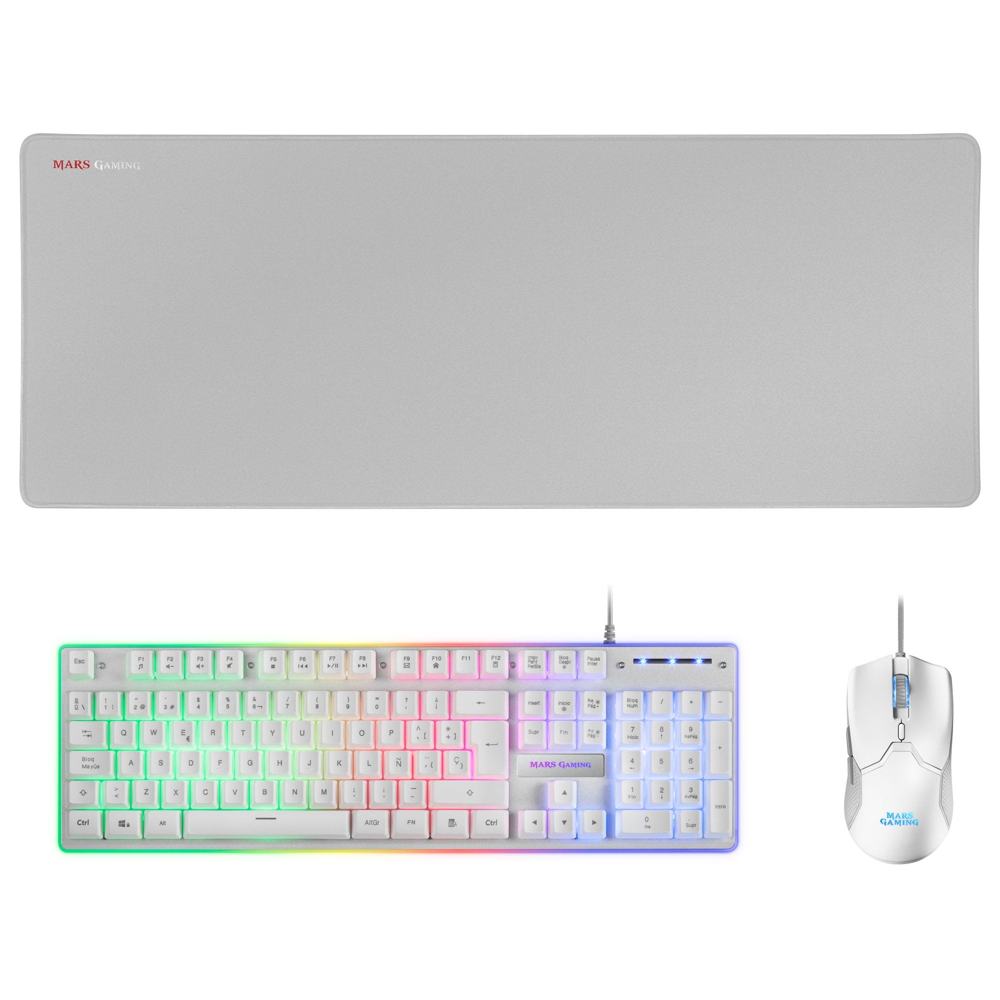 Pack Gaming Mars Gaming Mcpx Teclado H-Mech + Ratón Óptico + Alfombrilla Blanco
