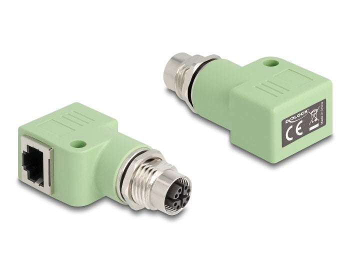 Delock M12 Adapter X-Kodiert 8 Pin Buchse Zu Rj45 Buchse Cat.5e Mit Befestigungsloch 90° Gewinkelt Grün