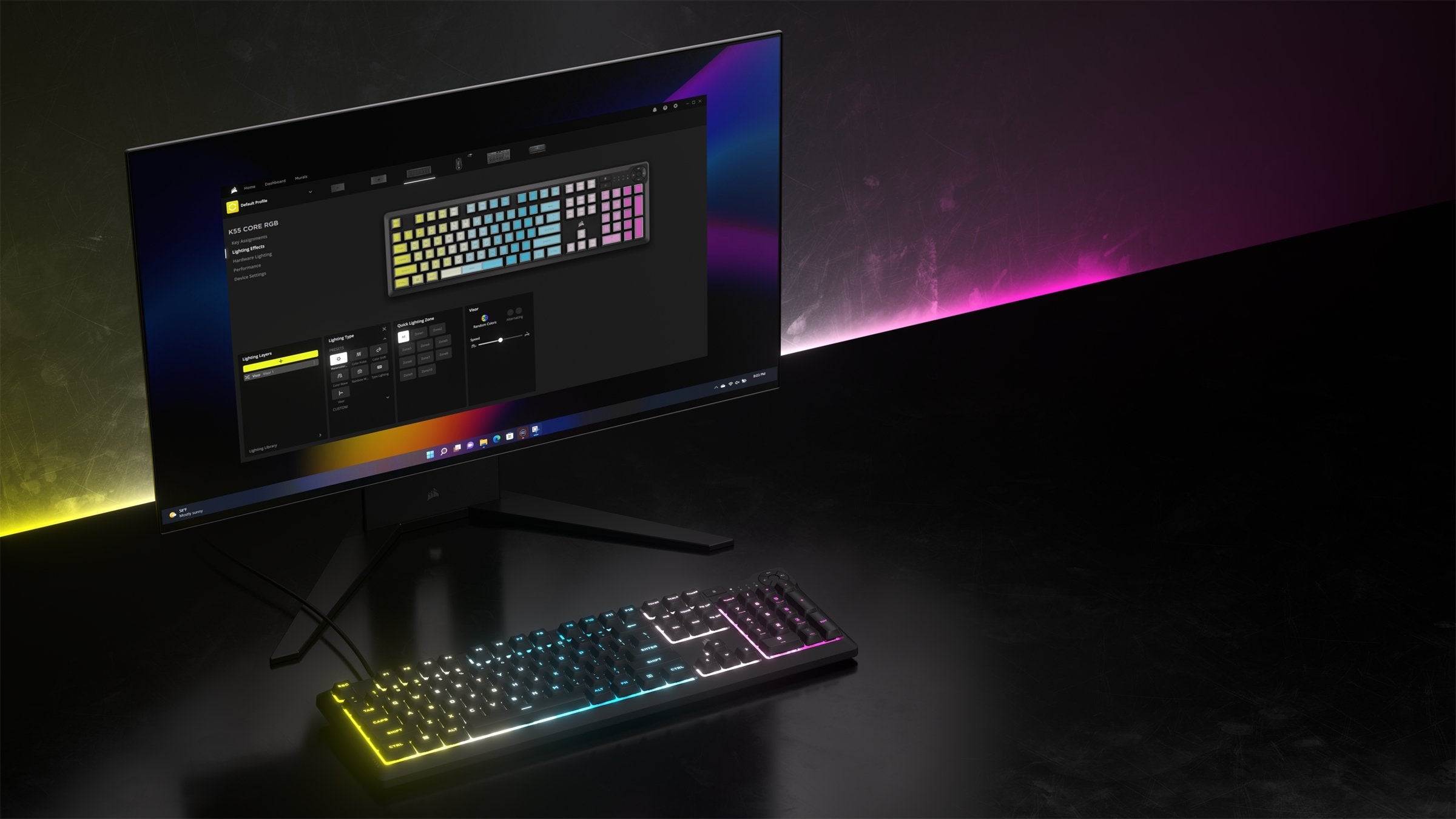 Corsair K55 Core Rgb (Negro, De-Layout, Rubberdome) Ch-9226d65-De