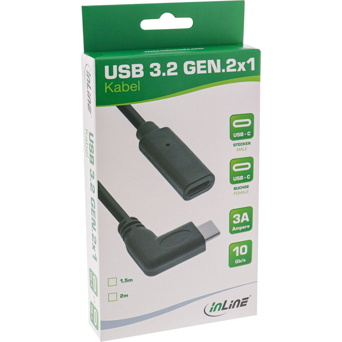 Cable Inline Usb 3.2, Tipo C Macho En Ángulo A Hembra, Negro, 1,5 M