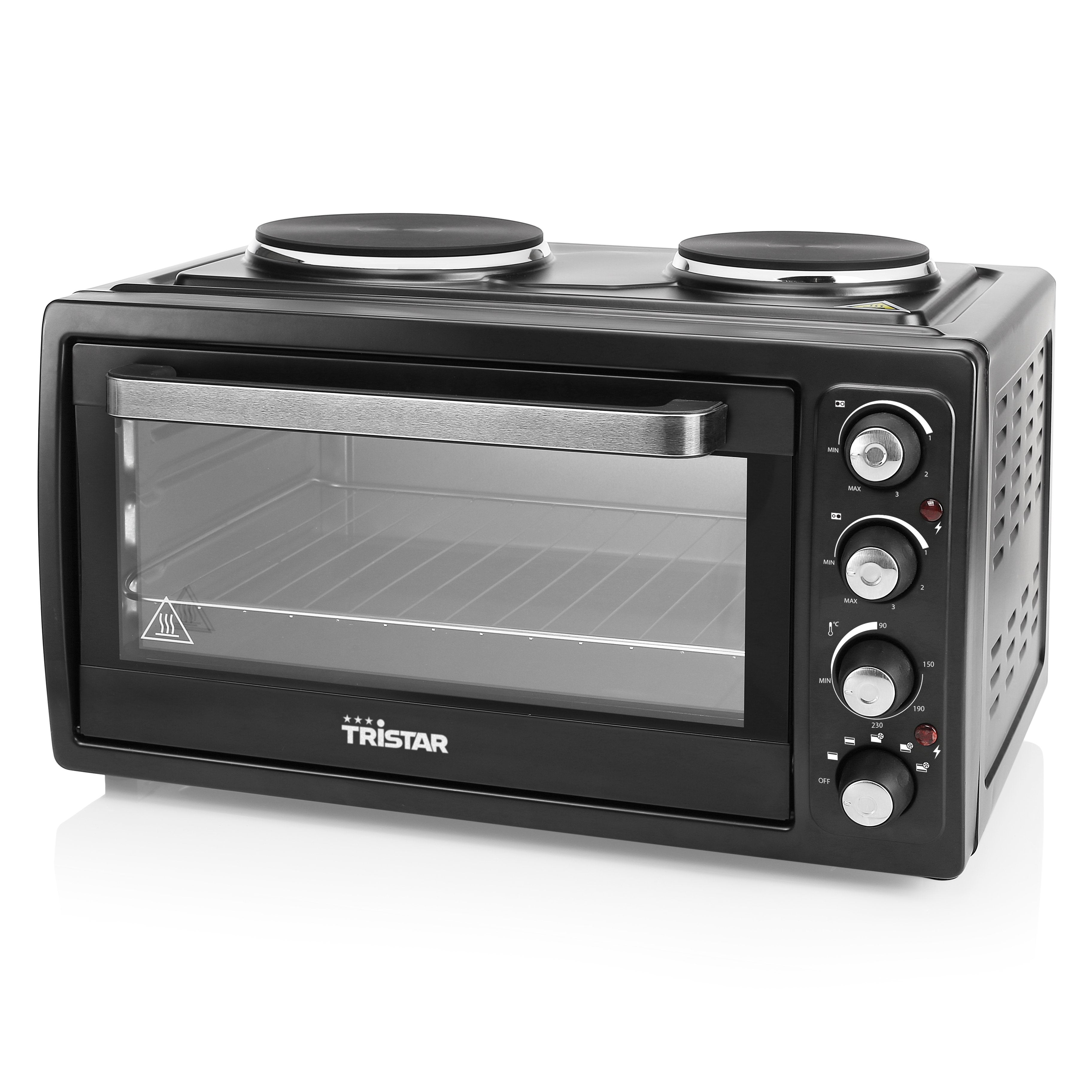Mini Horno Con 2 Placas Eléctricas En La Parte Superior Tristar Ov-1443--38 L-3100 W-Función De Calor Del Ventilador-Negro