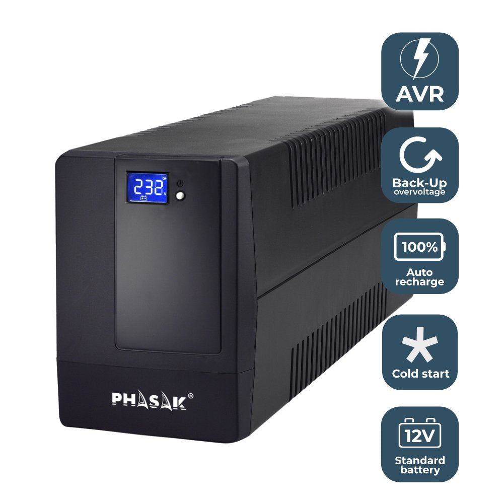 Sai Línea Interactiva Phasak 1000 Va Lcd 1000va 4 Salidas Formato Torre