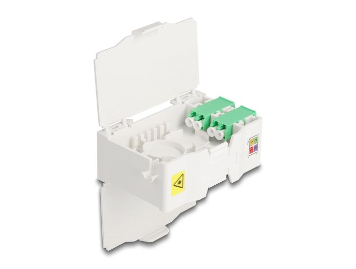 Delock 88098 Caja De Conexión De Fibra Óptica Para Carril Din Con Soporte De Empalme Y 4 X Acoplador Lc Duplex