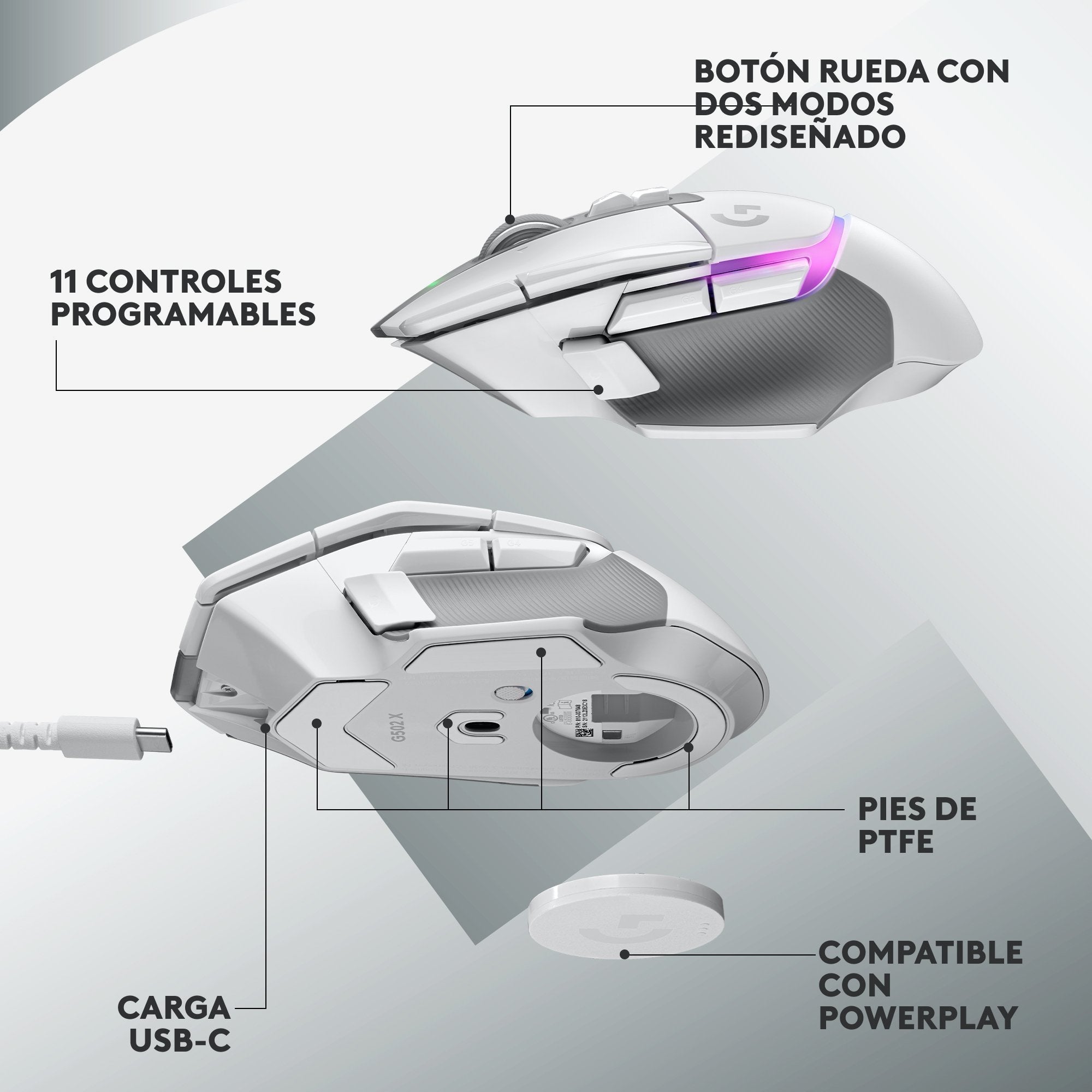 Ratón Inalámbrico Logitech G G502 X Plus Lightspeed Rgb Gaming 25600 Dpi Blanco