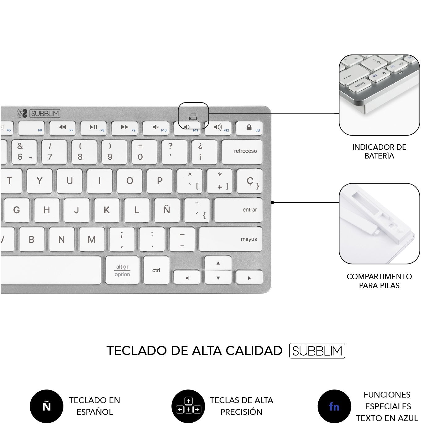 Teclado Y Ratón Inalámbrico Subblim Oco010 Combo Multidispositivo Compacto Plata