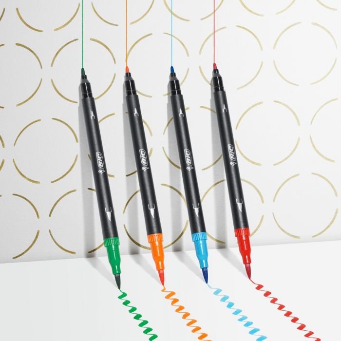 Bic Intensity Dual Tip Pack De 6 Rotuladores Doble Punta - Punta De Pincel + Punta Fina - Tinta Con Base De Agua - Colores Clasicos Surtidos
