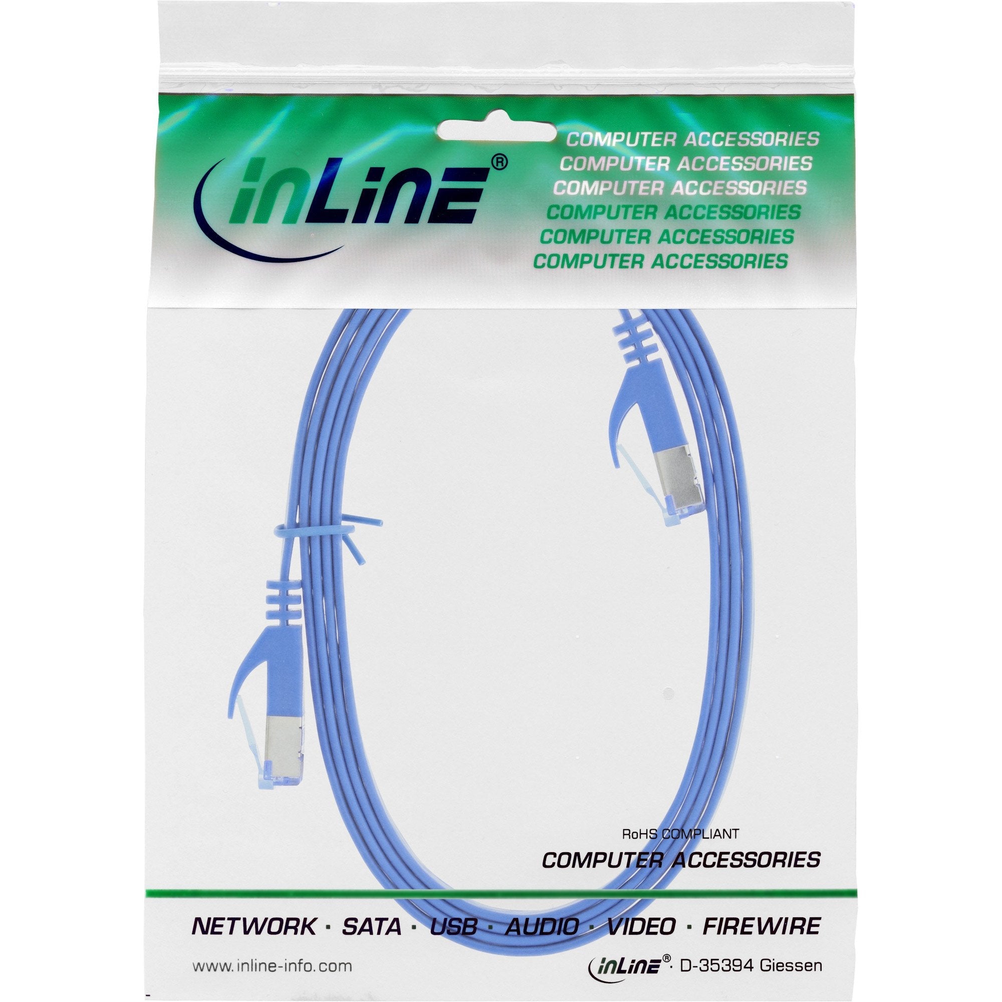 Cable De Red  Plano Inline, U/Ftp, Cat.6a, Azul, 0,5 M