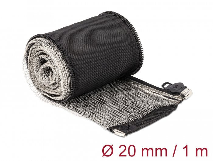 Emv Abschirmgeflechtschlauch Mit Reissverschluss Hitzebeständig 1 M X 20 Mm Schwarz