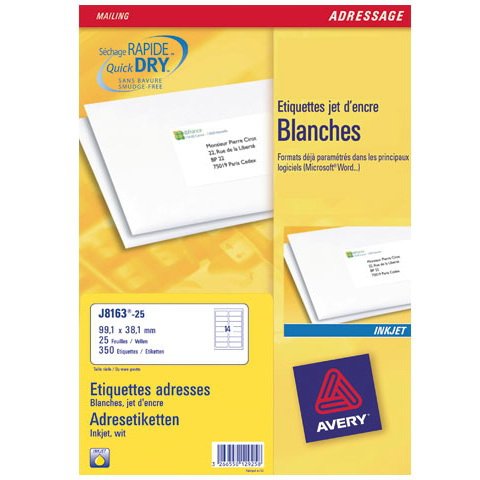 Avery - Etiquetas De Dirección - Wei - 99,1 X 38,1 Mm - 350 Etiqueta(En) (25 Hojas X 14) (J8163-25)