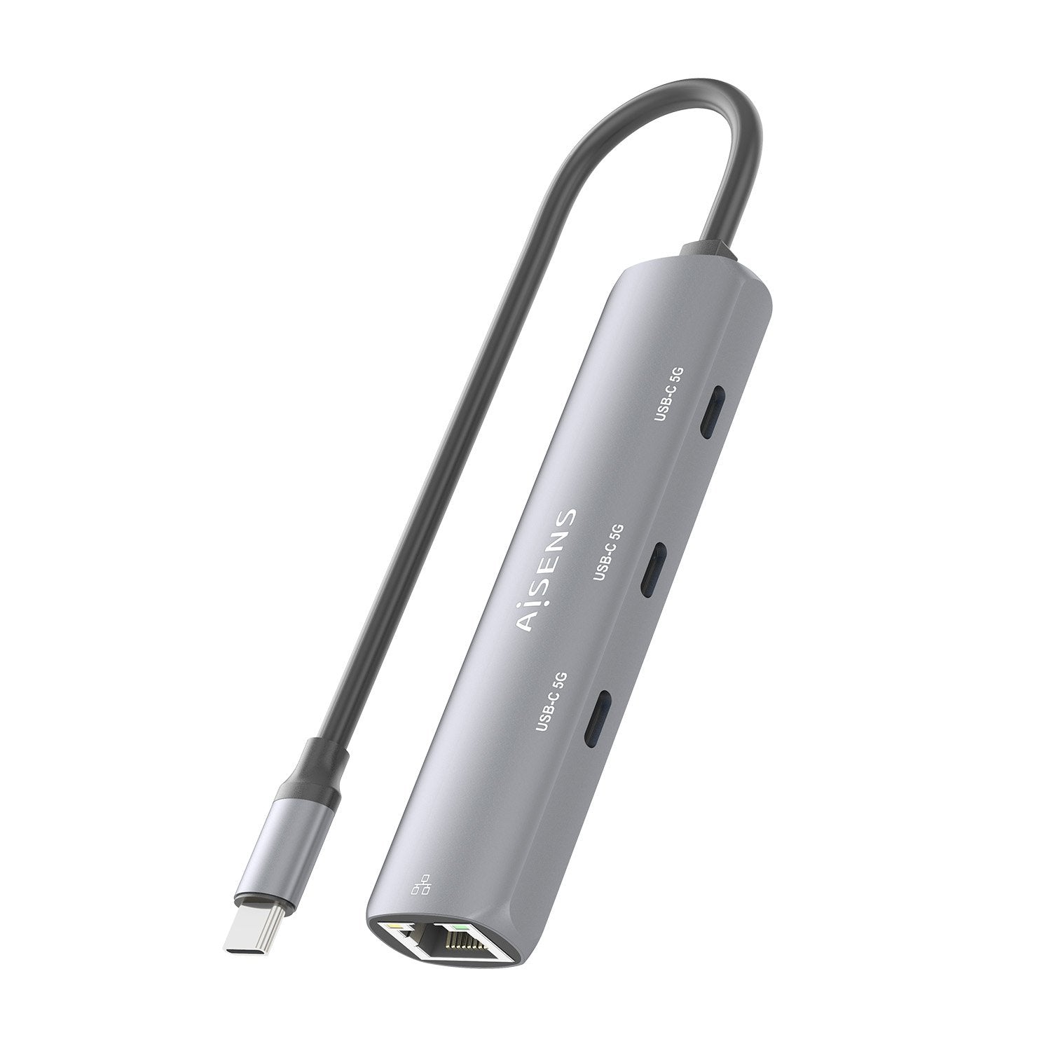Aisens Dock Usb-C A Ethernet Gigabit + Hub 3xusb-C, Gris, 15cm
