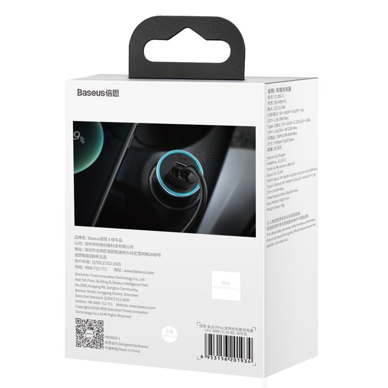Baseus Car Charger Golden Contactor Pro Dual Quick Charger U+C Power Delivery 3.0 Quick Charge 4, Scp Fcp Afc 40w Dark Gray (Ccjd-0g)