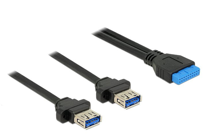 Delock 85244 Base De Conexiones Del Cable Usb 3.0 Hembra De 19 Contactos 2,00 Mm > 2 X Usb 3.0 Tipo-A Hembra De Instalación En Panel De 80 Cm