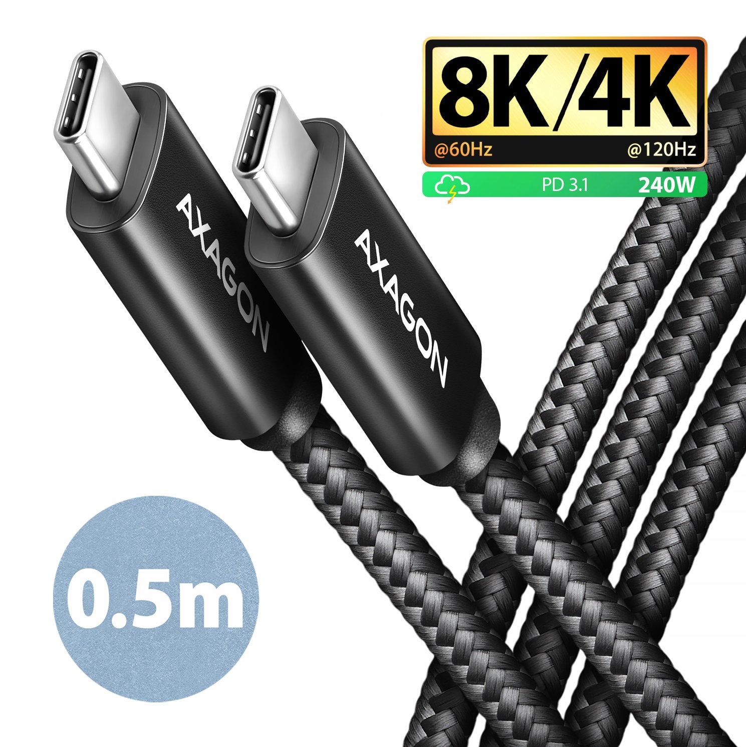 EAN 8595247909404 - Axagon BUCM4X-CM05AB cable USB USB4 Gen 3x2 0,5 m USB C 40 Gbit/s 240 W Negro imagen 1