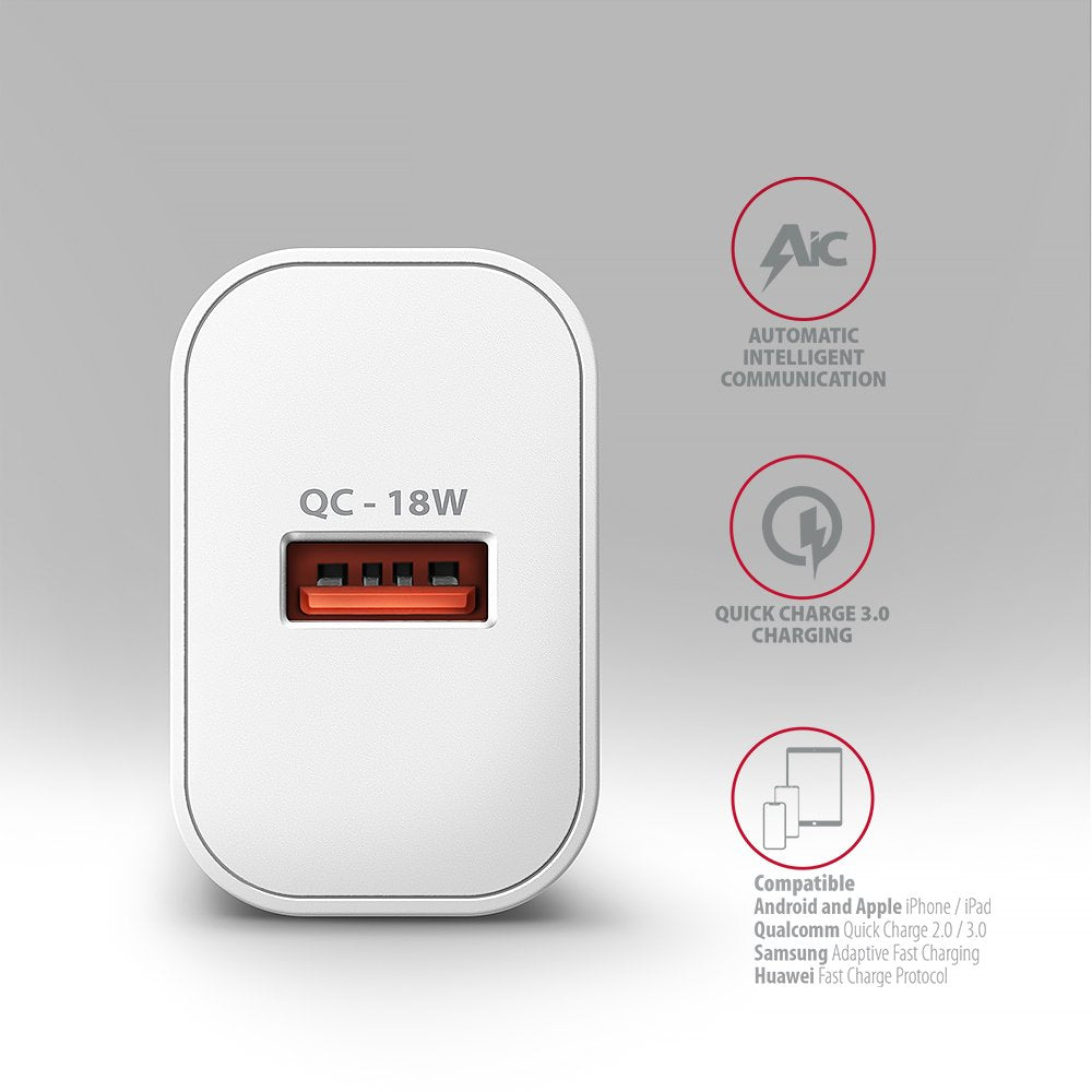 Cargador De Pared Acu-Qc18w  Qc 18w 1 Puerto Usb-A Blanco
