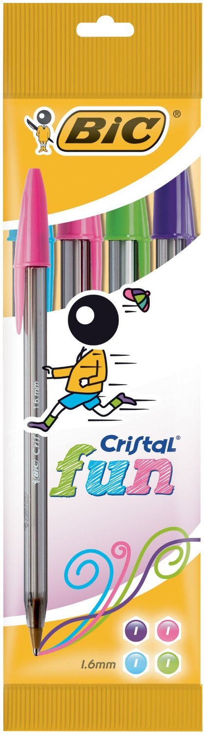 Blister De 4 Bolis Bic Cristal Fun Colores Pastel Rosa Lila Turquesa Y Lima Punta 1.6mm