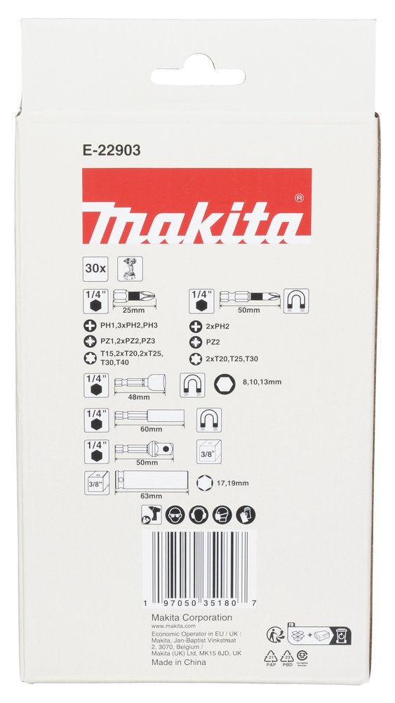 Makita Impact Black Bit- & Schlagnuss-Set, 30-Tlg.
