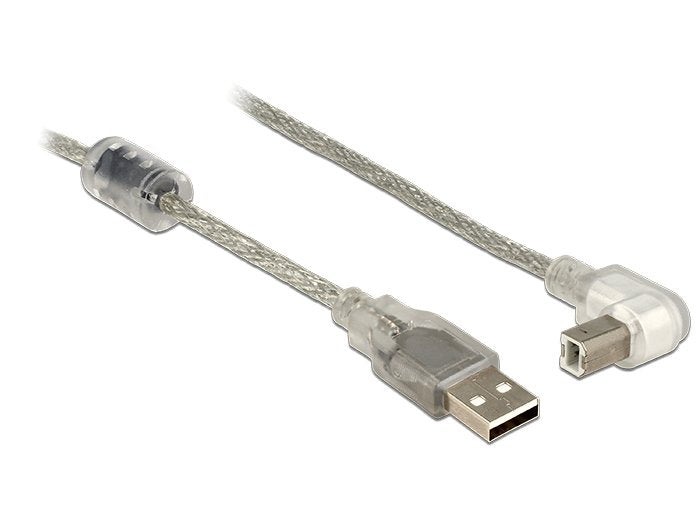 Delock Cable Usb 2.0 A Stecker > Usb 2.0 B Stecker 90g Gewinkelt Unten 0.5 M Transparent