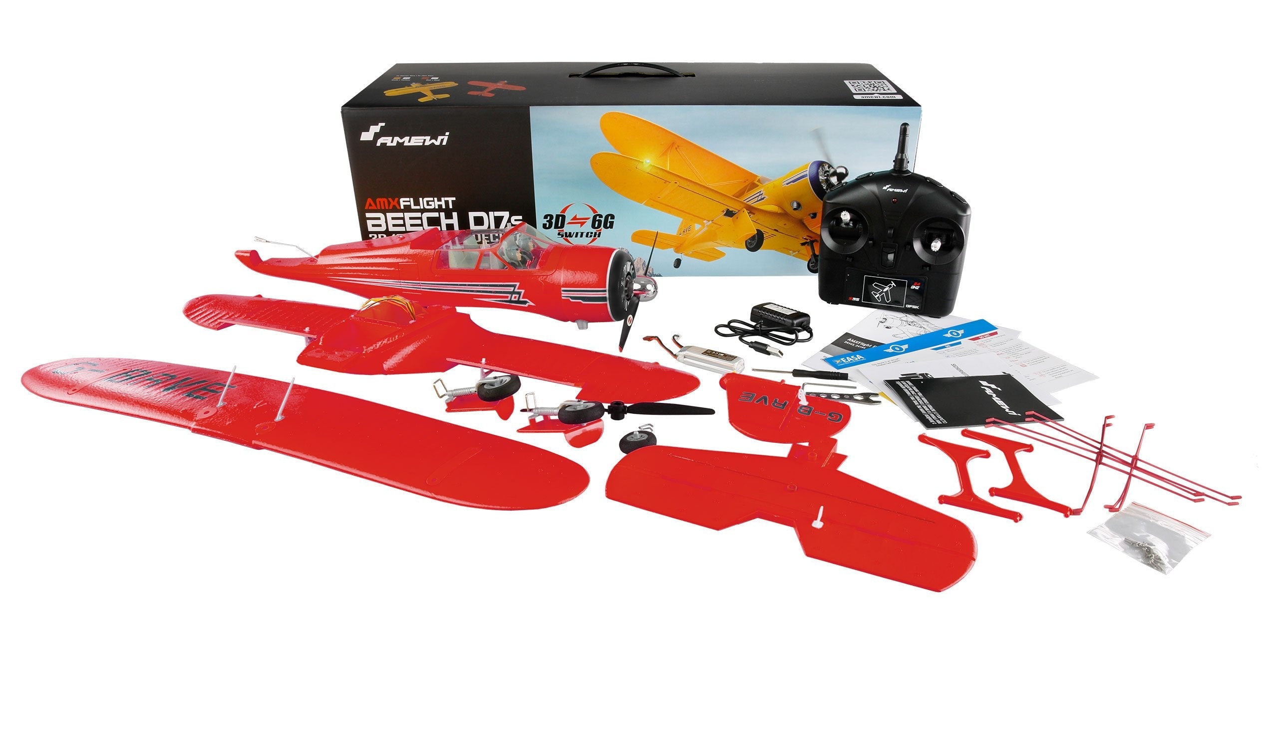 Amewi Amxflight Beech D17s Doppeldecker 3d 6g Rtf Rojo Gyro