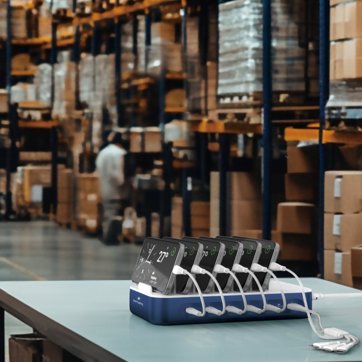 4smarts Ladestation Team 100w 5c 1a Inkl. 6 Cable, Navy