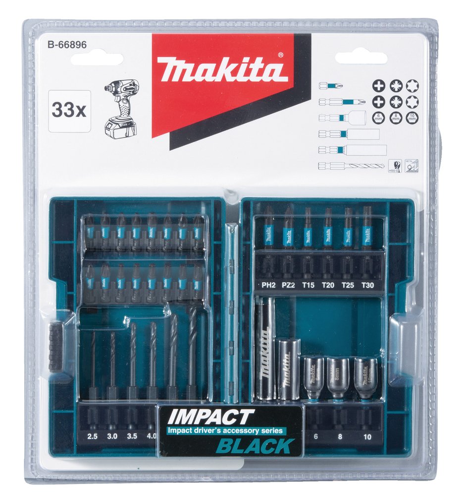 Makita Juego De Brocas Y Puntas Impact Black B-66896, 33 Piezas B-66896
