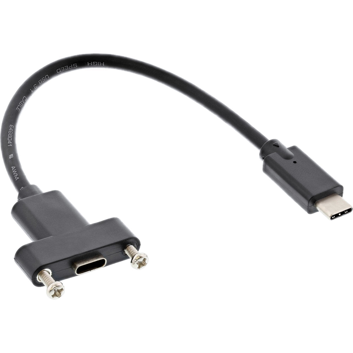 Inline® Usb 3.2 Gen.2 C Macho / Hembra With Flange Cable, Negro, 0.20m