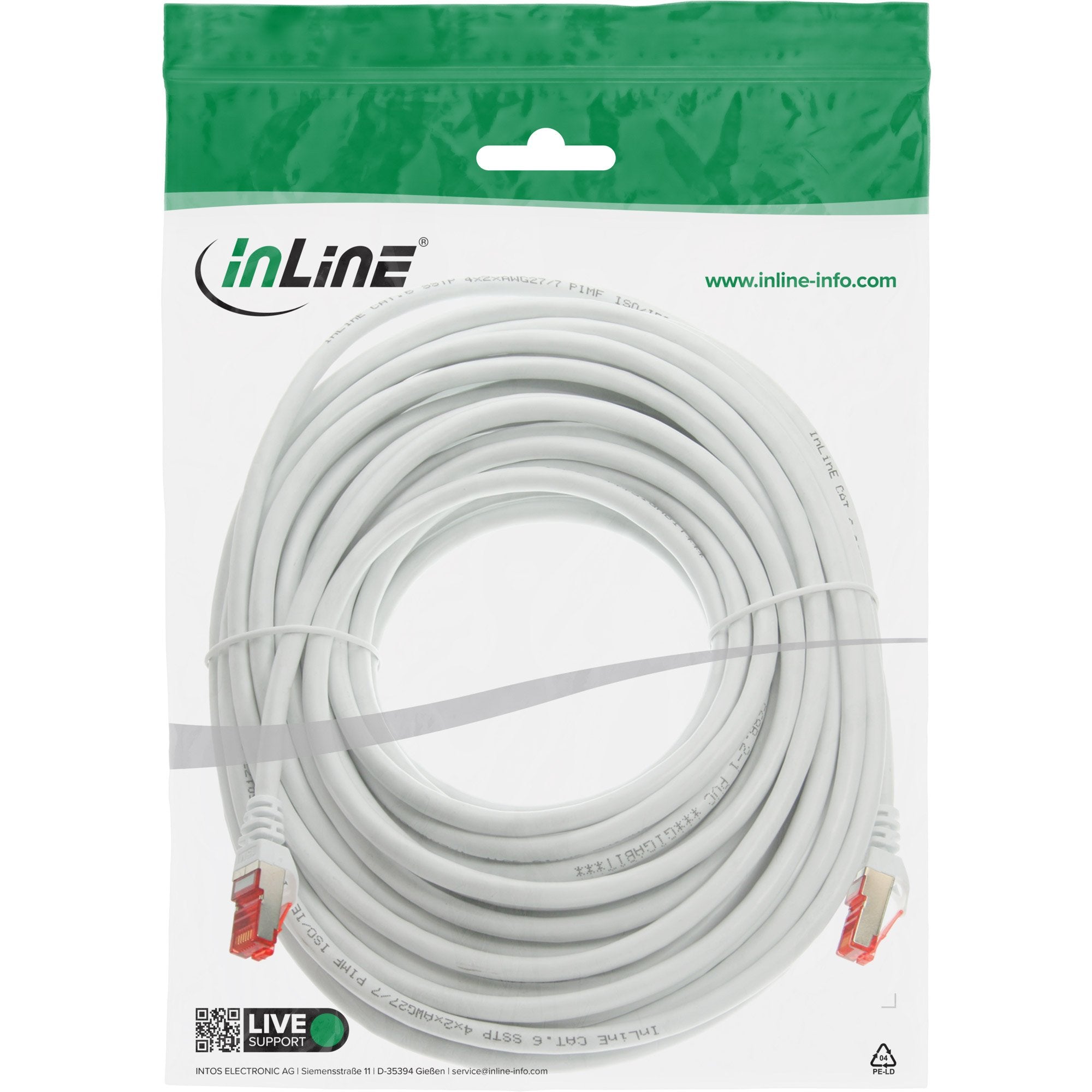 Cable De Red Inline S/Ftp Pimf Cat.6 250mhz Pvc Cobre Blanco 30m