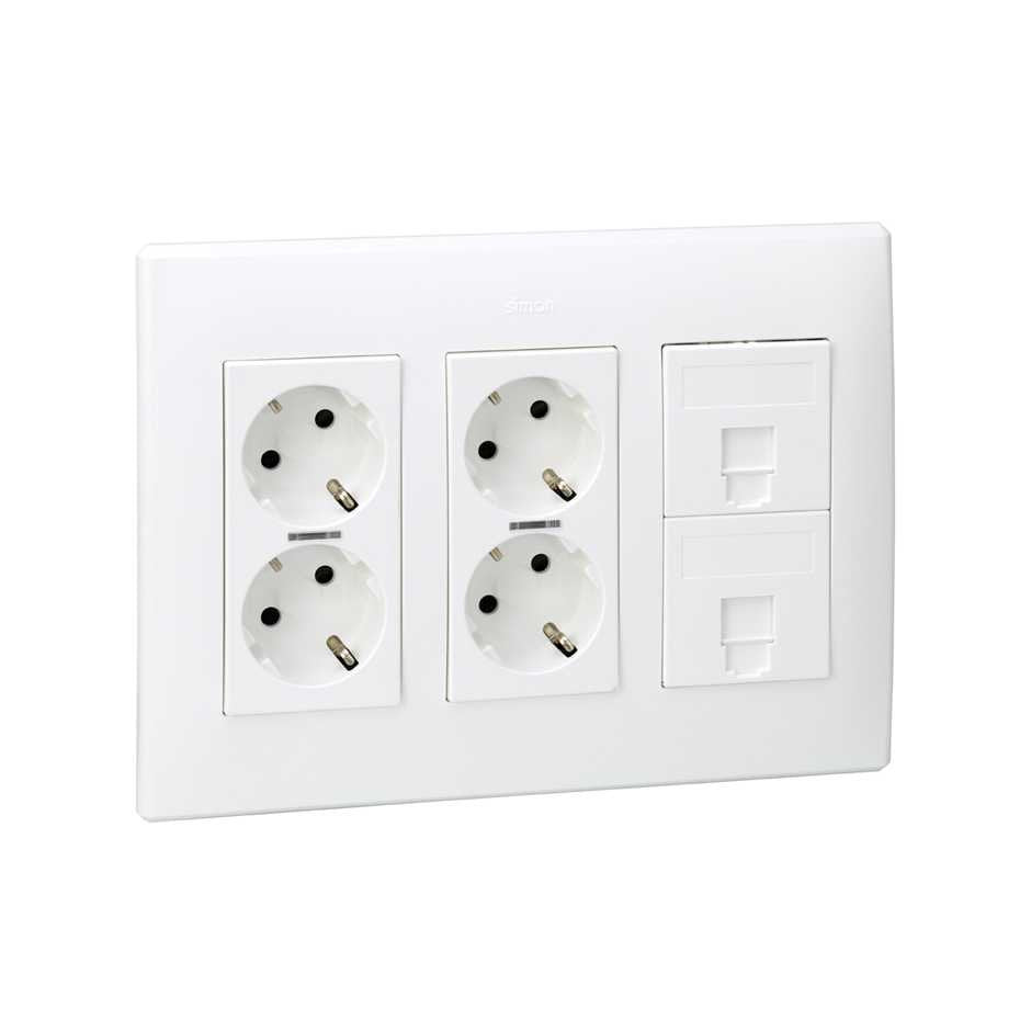 Caja Con 4 Schuko + 2 Rj45, 500 Cima Superficie O Empotrar Blanca