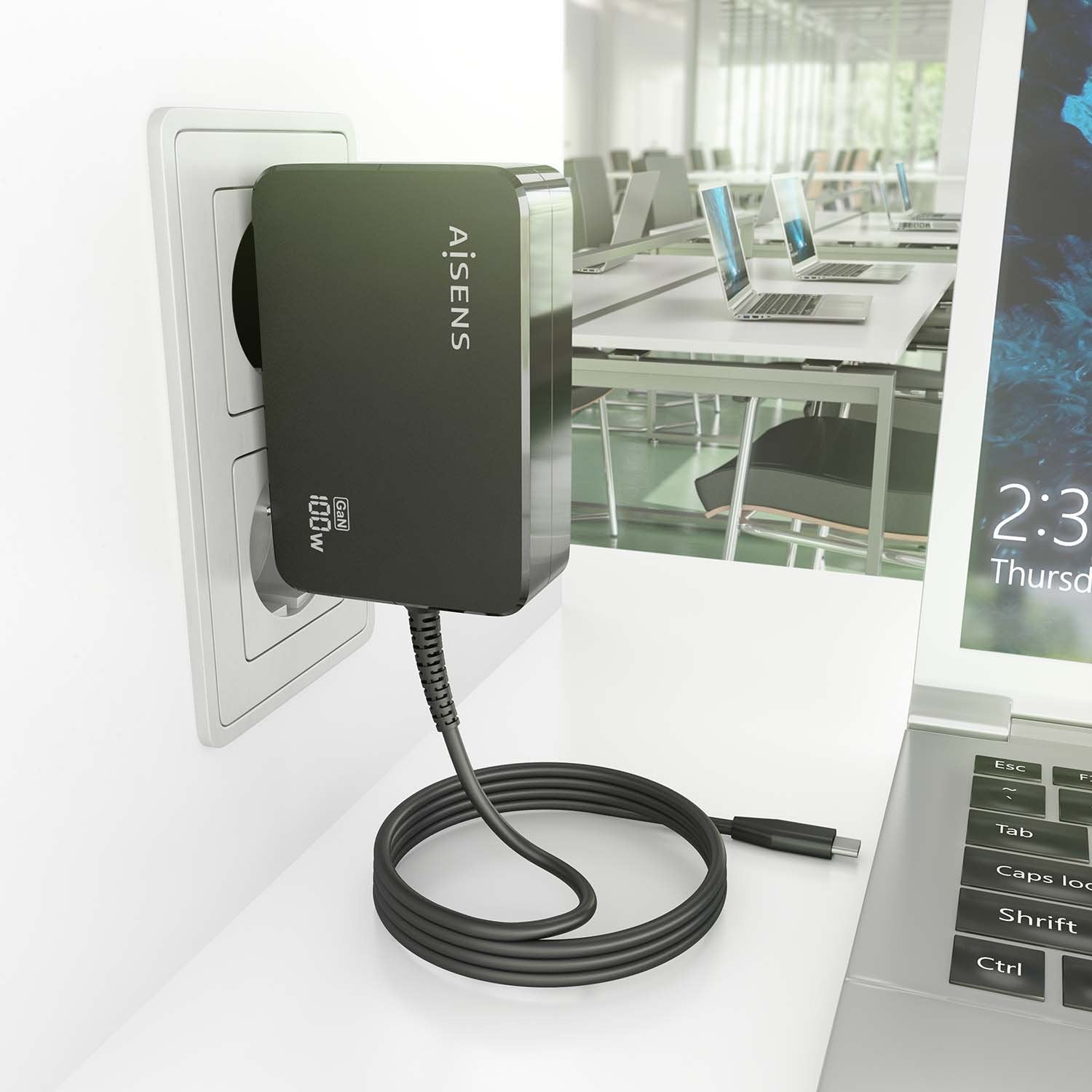 Aisens Cargador Gan 100w Pd3.0 1xusb-C 1.8m, Negro