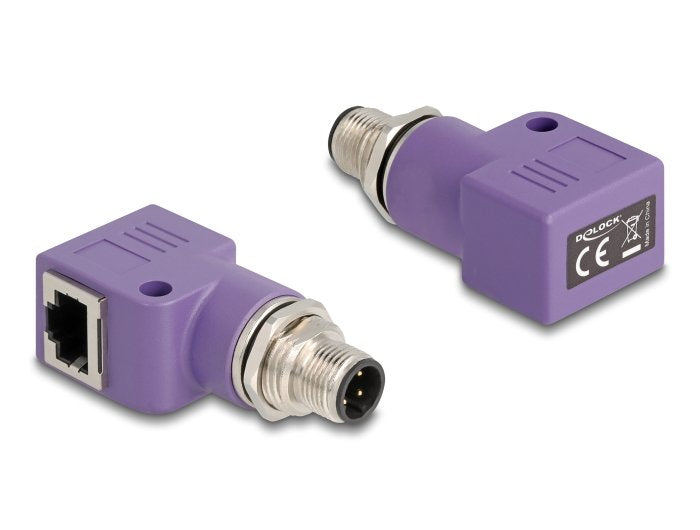 Delock M12 Adapter D-Kodiert 4 Pin Stecker Zu Rj45 Buchse Cat.5e Mit Befestigungsloch 90° Gewinkelt Violett