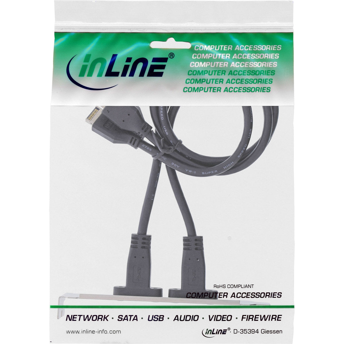 Inline Slot Bracket Usb Type-C A Usb 3.1 Panel Frontal Key-A Internal, 0.5m