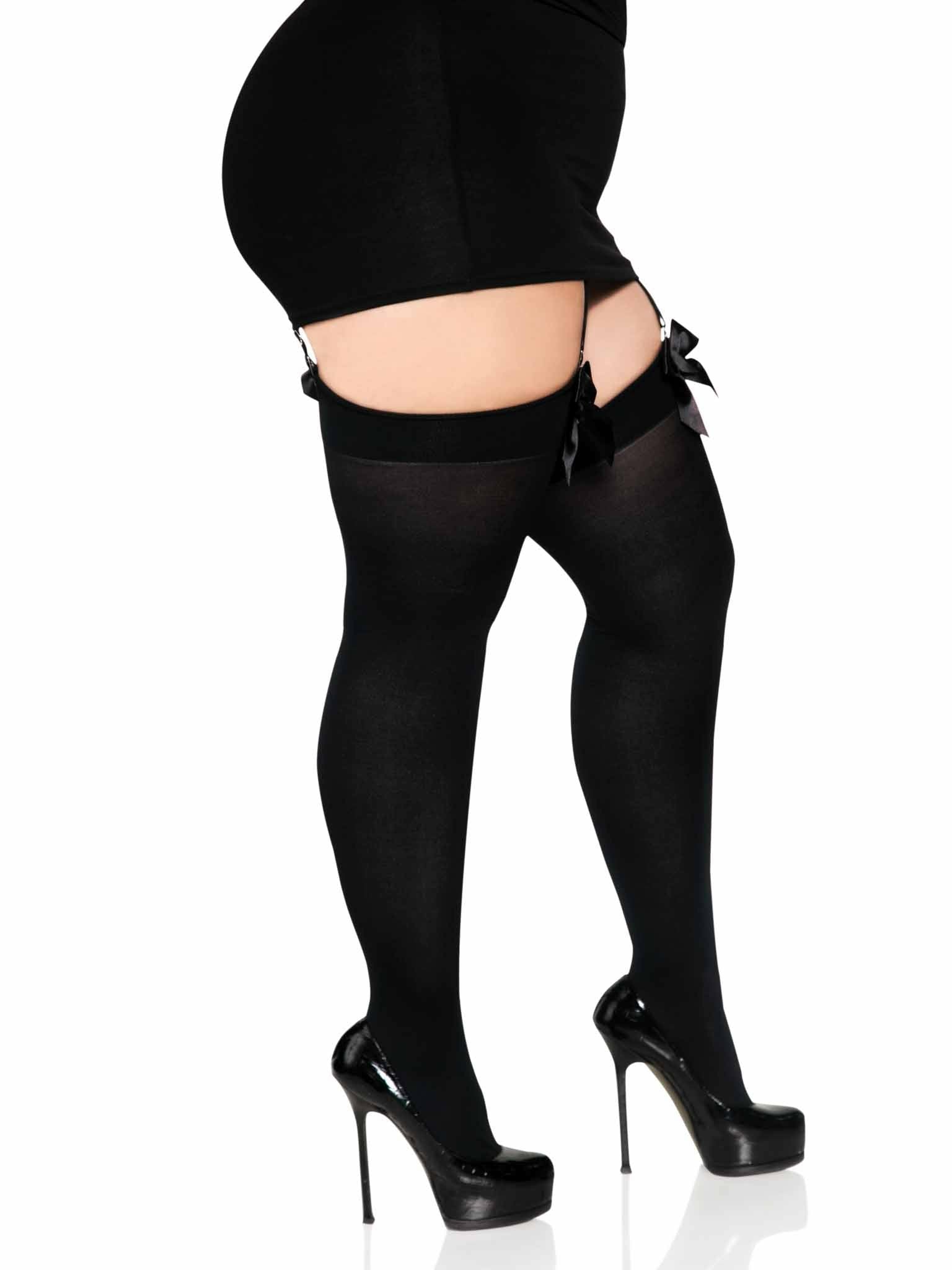 Leg Avenue Medias Altas Con Lacito Negro Talla Grande