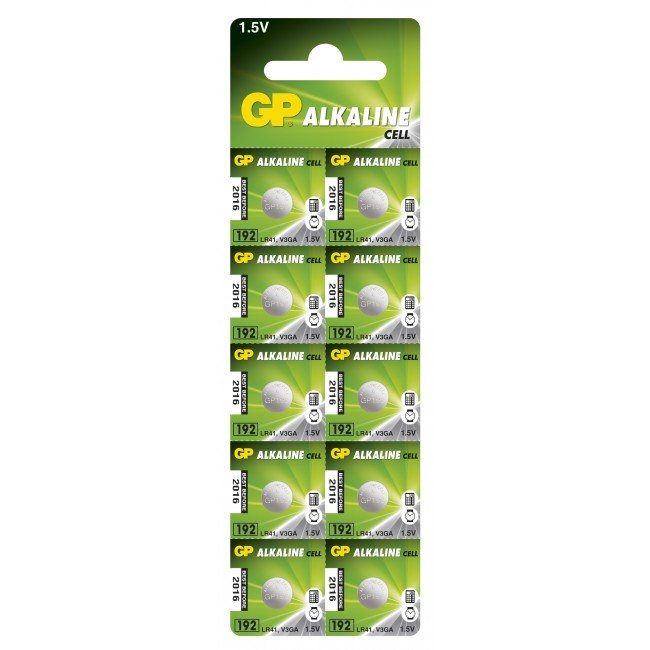 Gp Alkaline Button Cell Lr41  Blister With 10 Batteries.