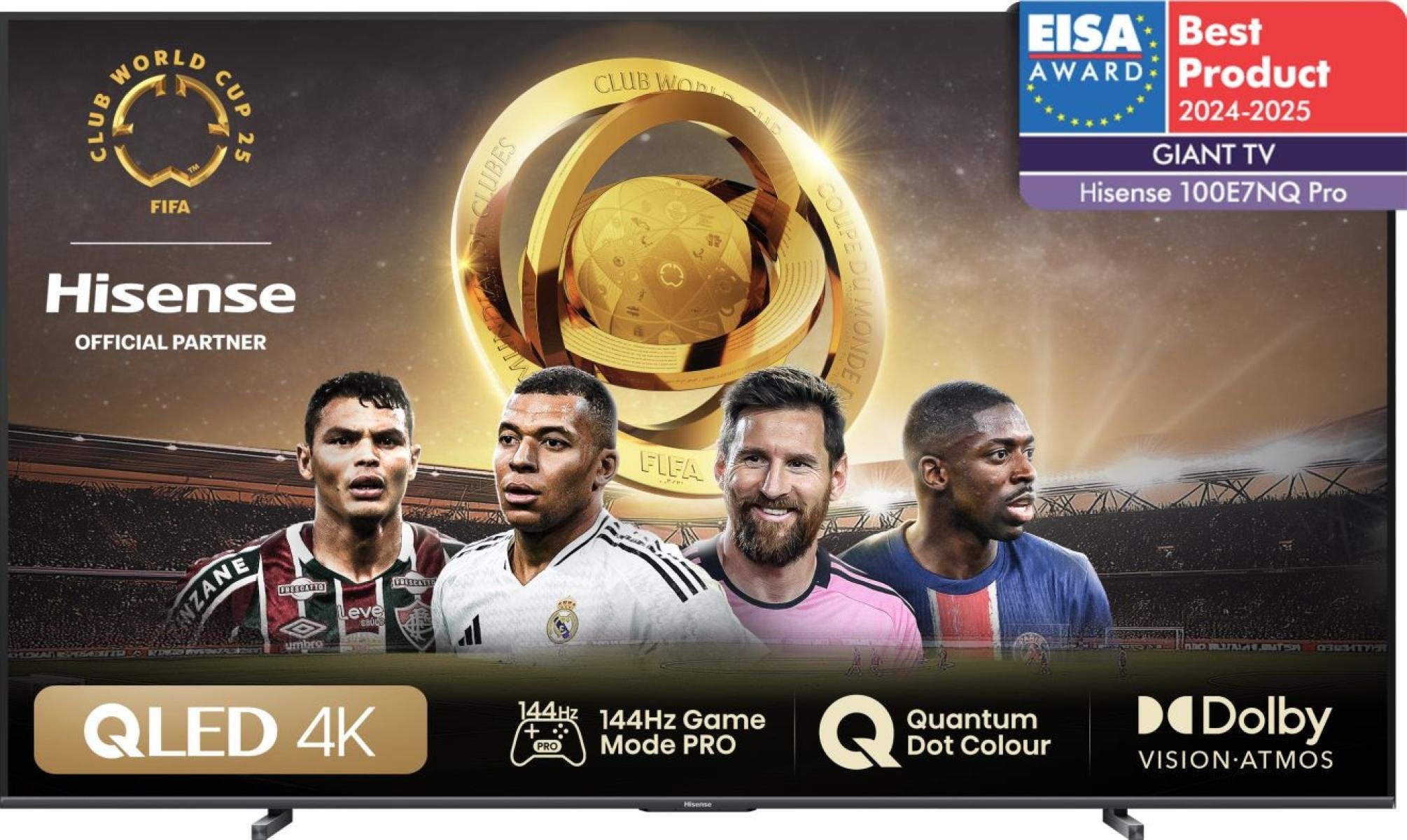 254cm 100" (3840x2160) Hisense 100e77nq Pro 16:9 Qled 144hz 4x Hdmi 2.1 2x Usb Lan Wlan Azultooth Hdr10+ Dolby Vision Iq Negro