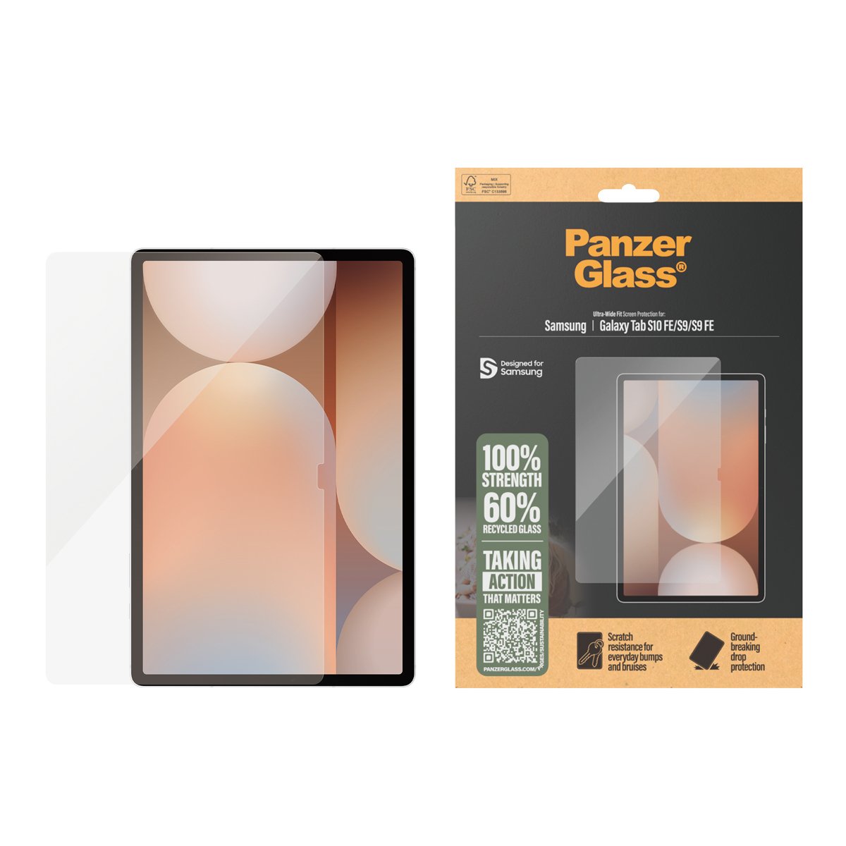 Panzerglass ® Protector De Pantalla Samsung Galaxy Tab S10 Fe S9 S9 Fe Ultra-Wide Fit, Samsung, Samsung - Galaxy Tab S9 Fe 5g, Samsung - Galaxy Tab S9 5g, Seco Aplicación, Resistente A Arañazos,