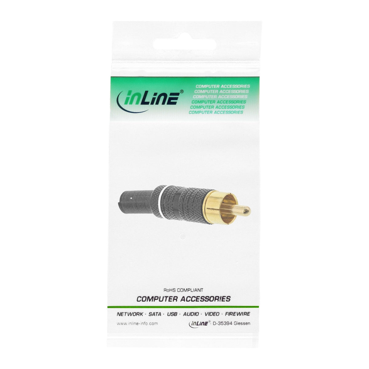 Inline Rca Macho Para Soldar Anillo Blanco Metal Negro Para Cable De 6mm