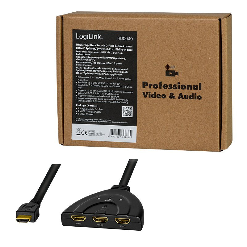 Logilink Switch Hdmi 3 Puertos 1x3 3x1 ,4k 30hz,Cec