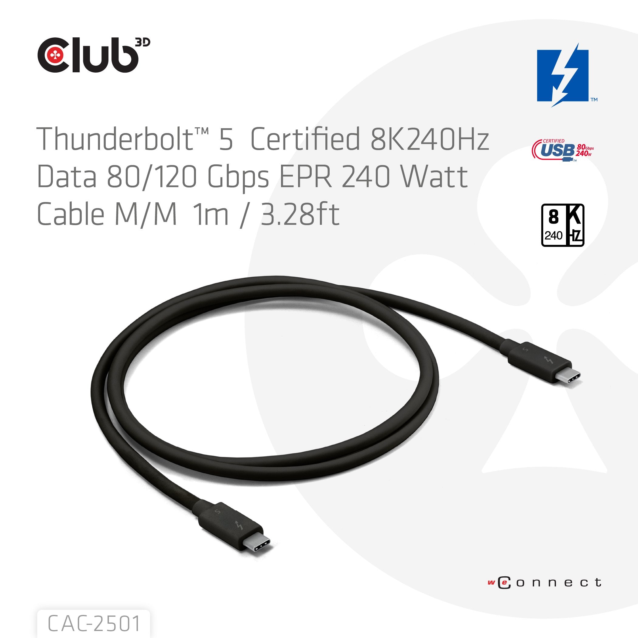 Club3d Cable Thunderbolt5 Zertifi. 8k240hz 80 120gbps 1m Retail