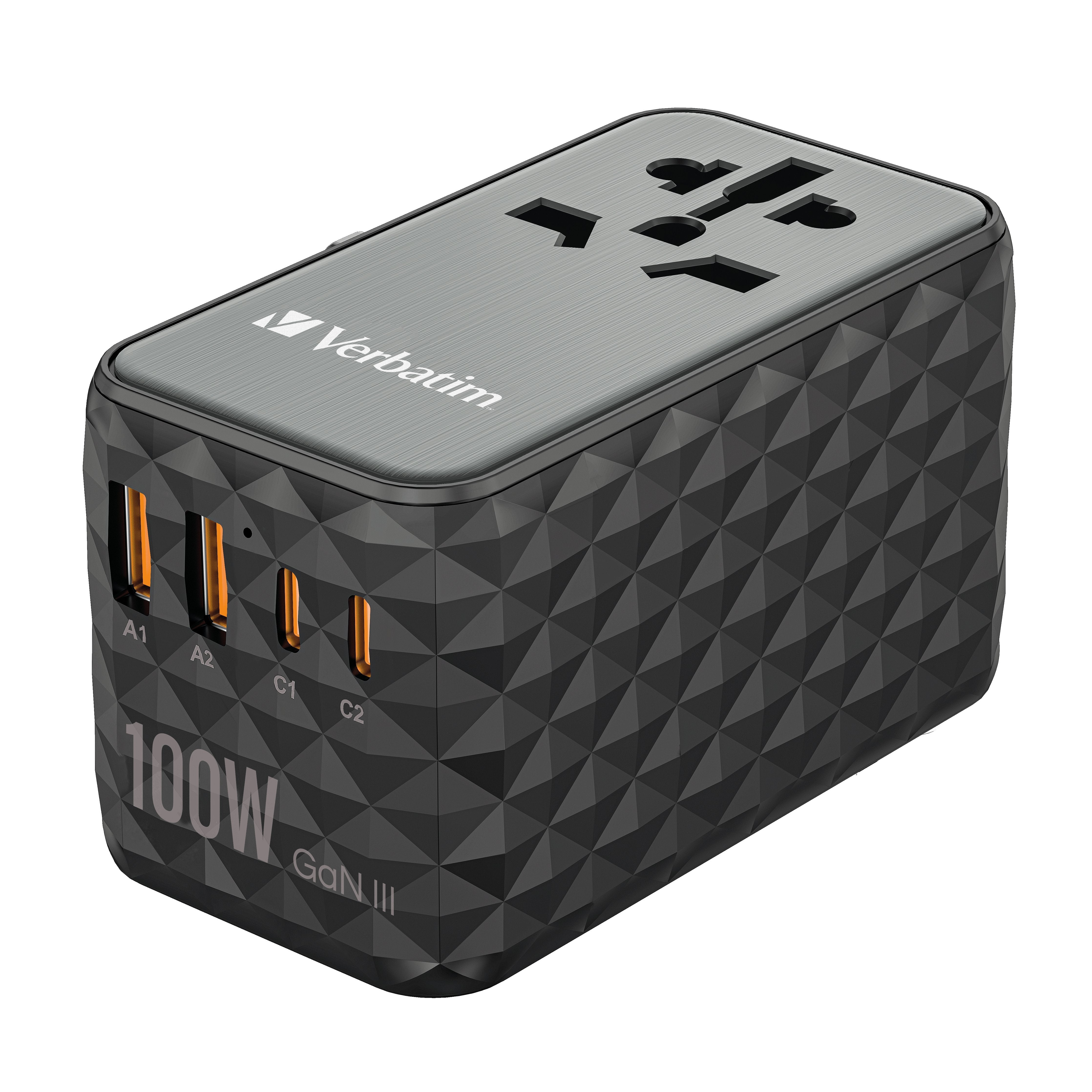 Cargador De Pared Universal Verbatim Uta-06 Gan Iii Toma De Corriente Universal 2xusb Tipo-C 2xusb 100w