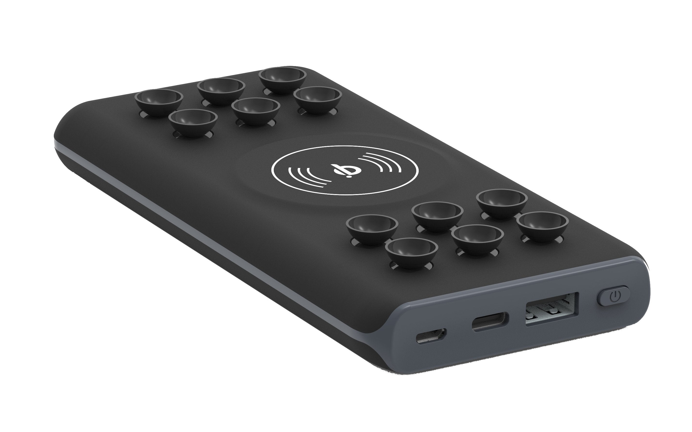 Batería Externa Con Carga Qi Denver Pbq-10001 10000mah Usb Usb Tipo-C Microusb Ventosa Para Sujeción Del Teléfono