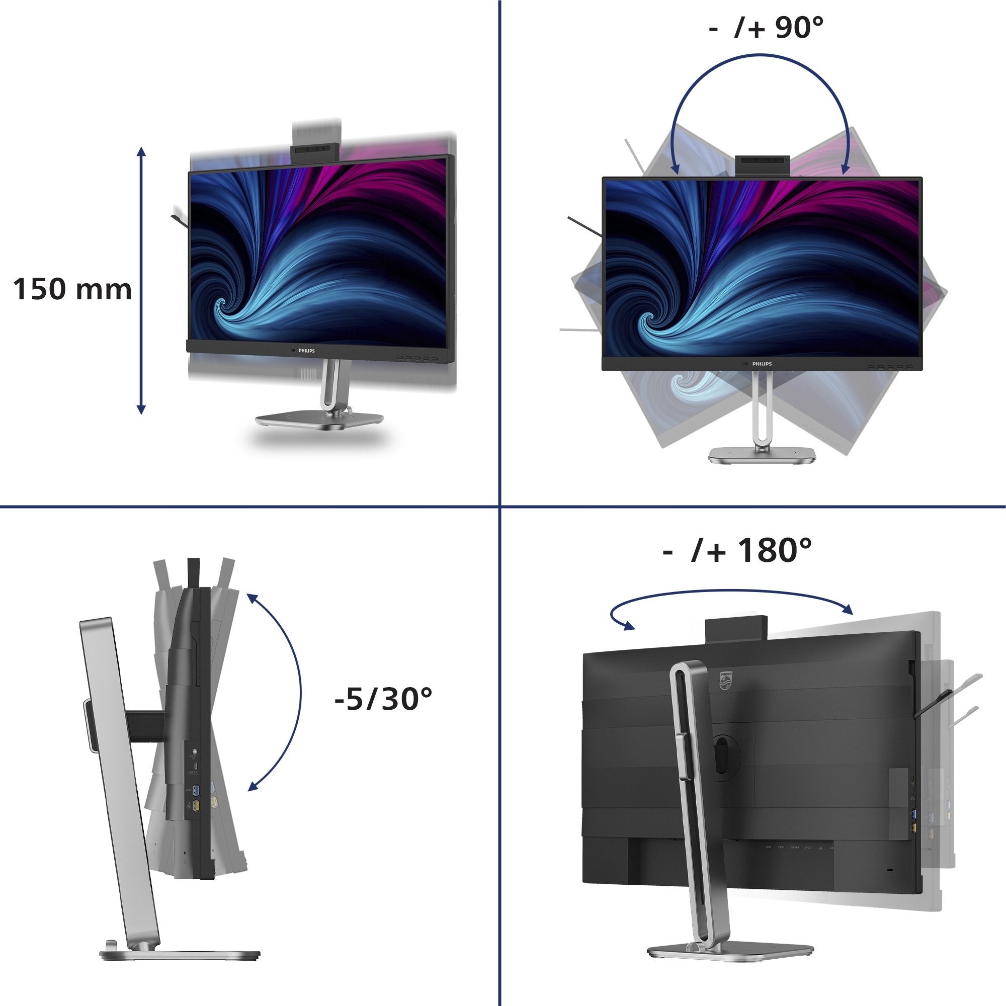 Philips Tft 27b2u4601h 68.5cm Ips 27'' 2560x1440 Dp Hdmi Usb-C Webcam