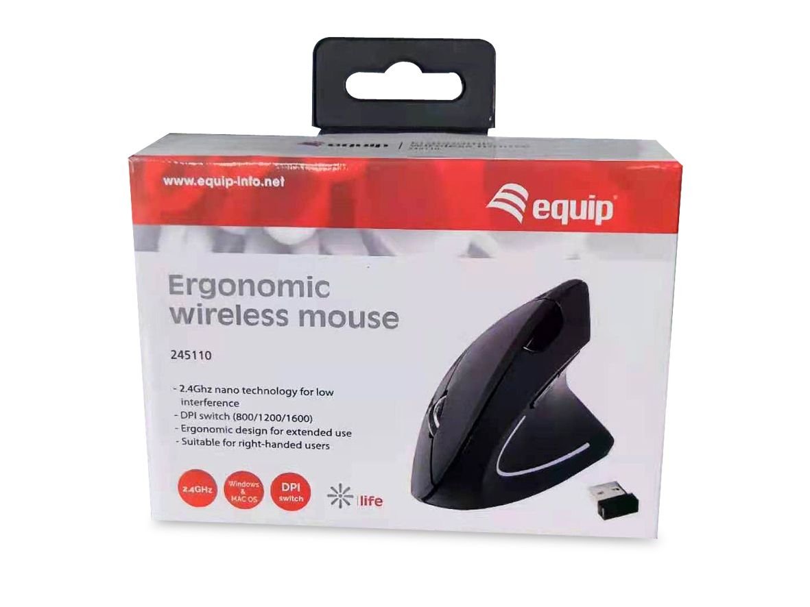 Raton  Wireless Ergonomico 2 Botones 1600dpi Equip Life  Color Negro