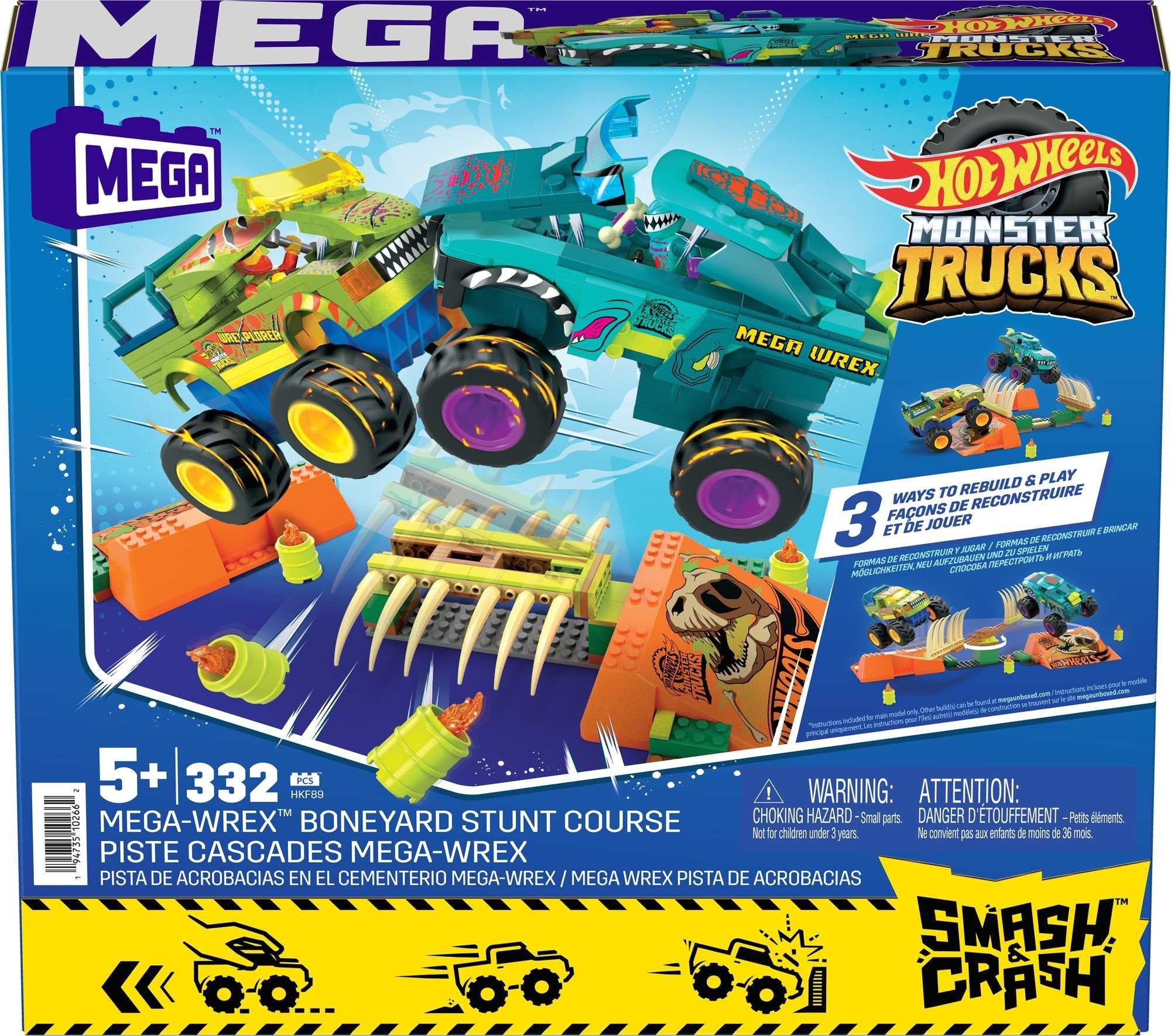 Mattel Mega Hot Wheels Monster Trucks Mega-Wrex Knochen Crash Stuntbahn Hkf89