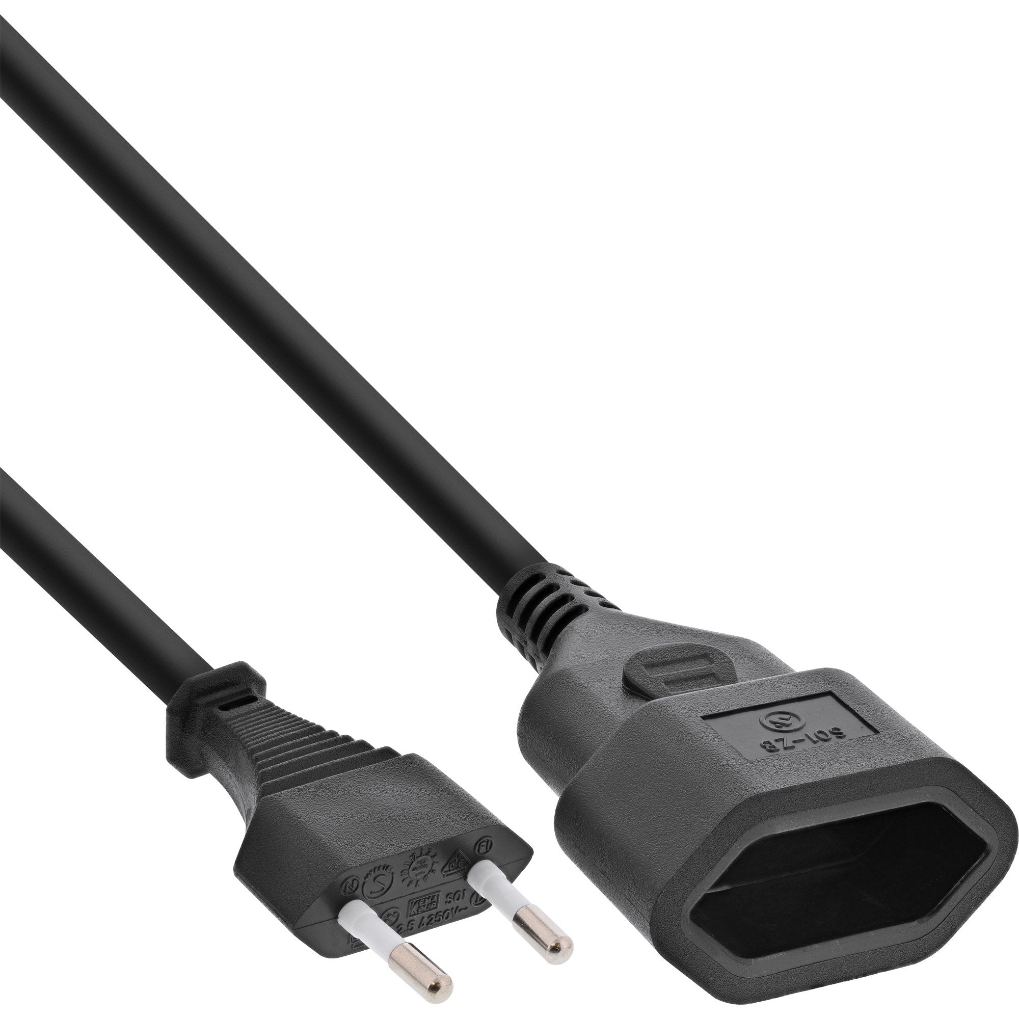 Inline Euro Type C Plug Power Extension Macho A Hembra Negro 3m