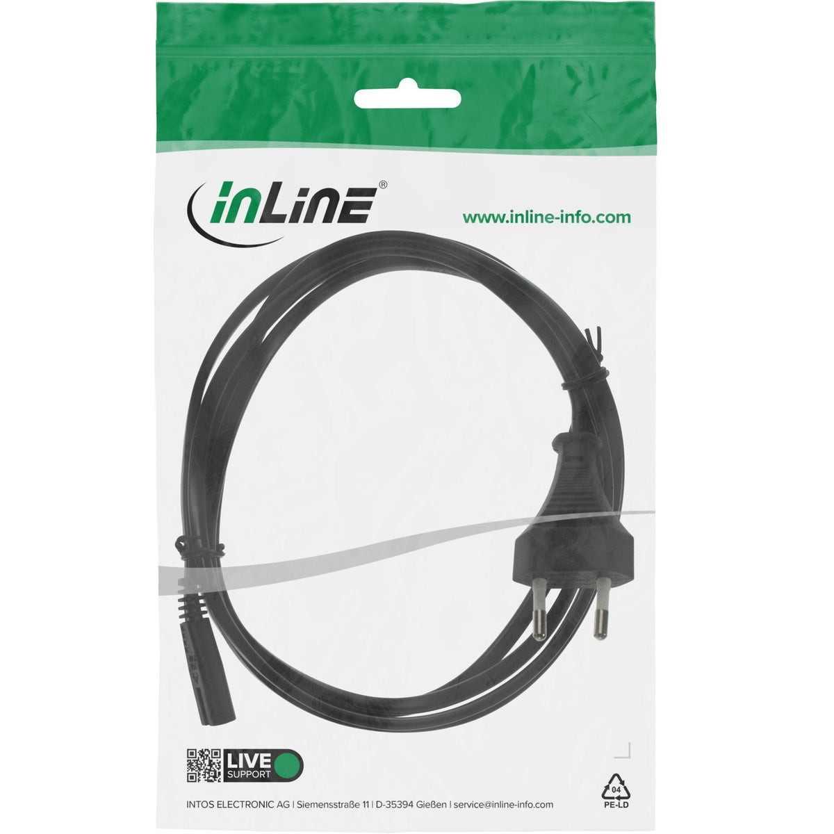 Cable De Alimentación Inline, Conector Euro A Conector Euro8, Negro, 0,5 M