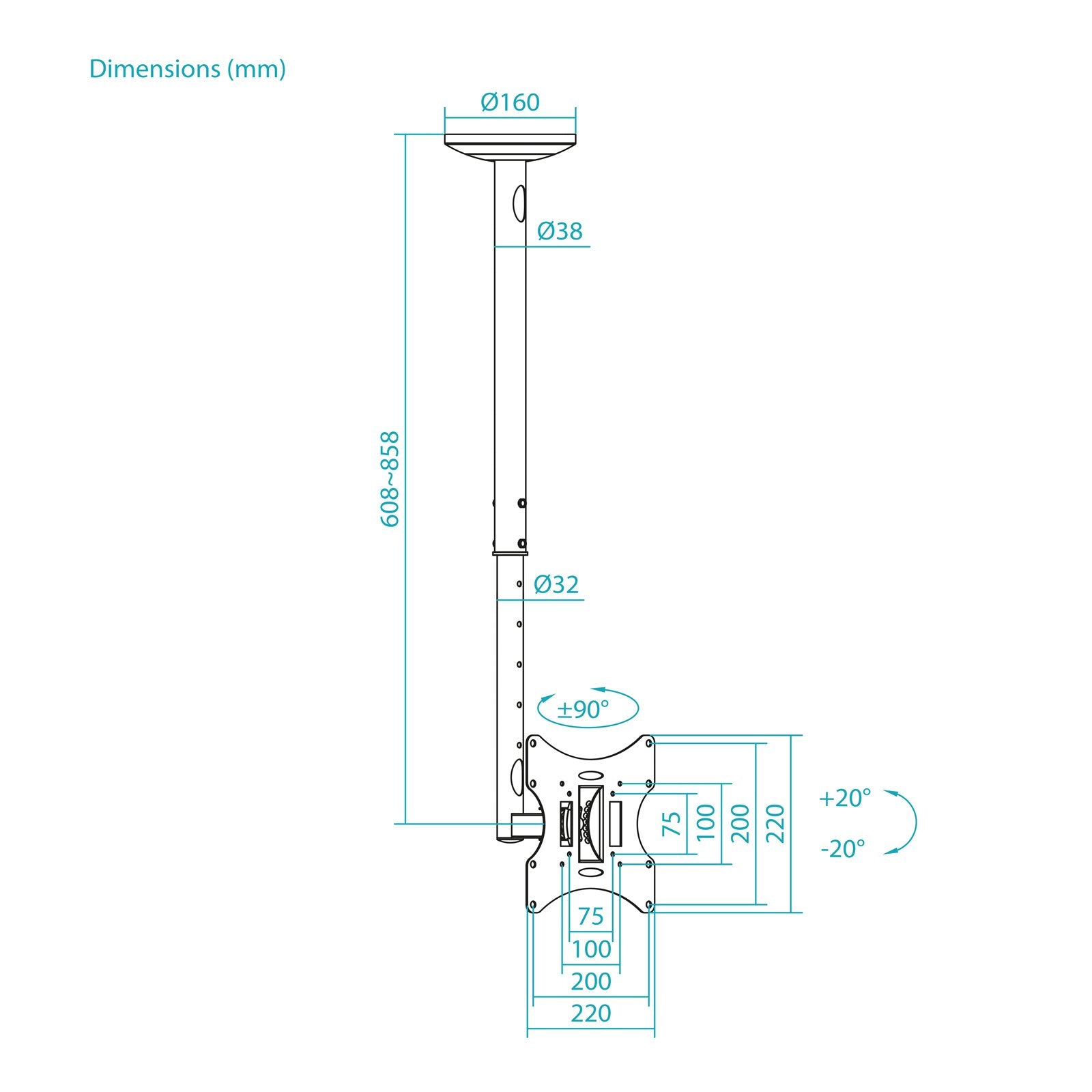 Soporte Techo Tooq Giro 180 Pantallas 23-42" Negro