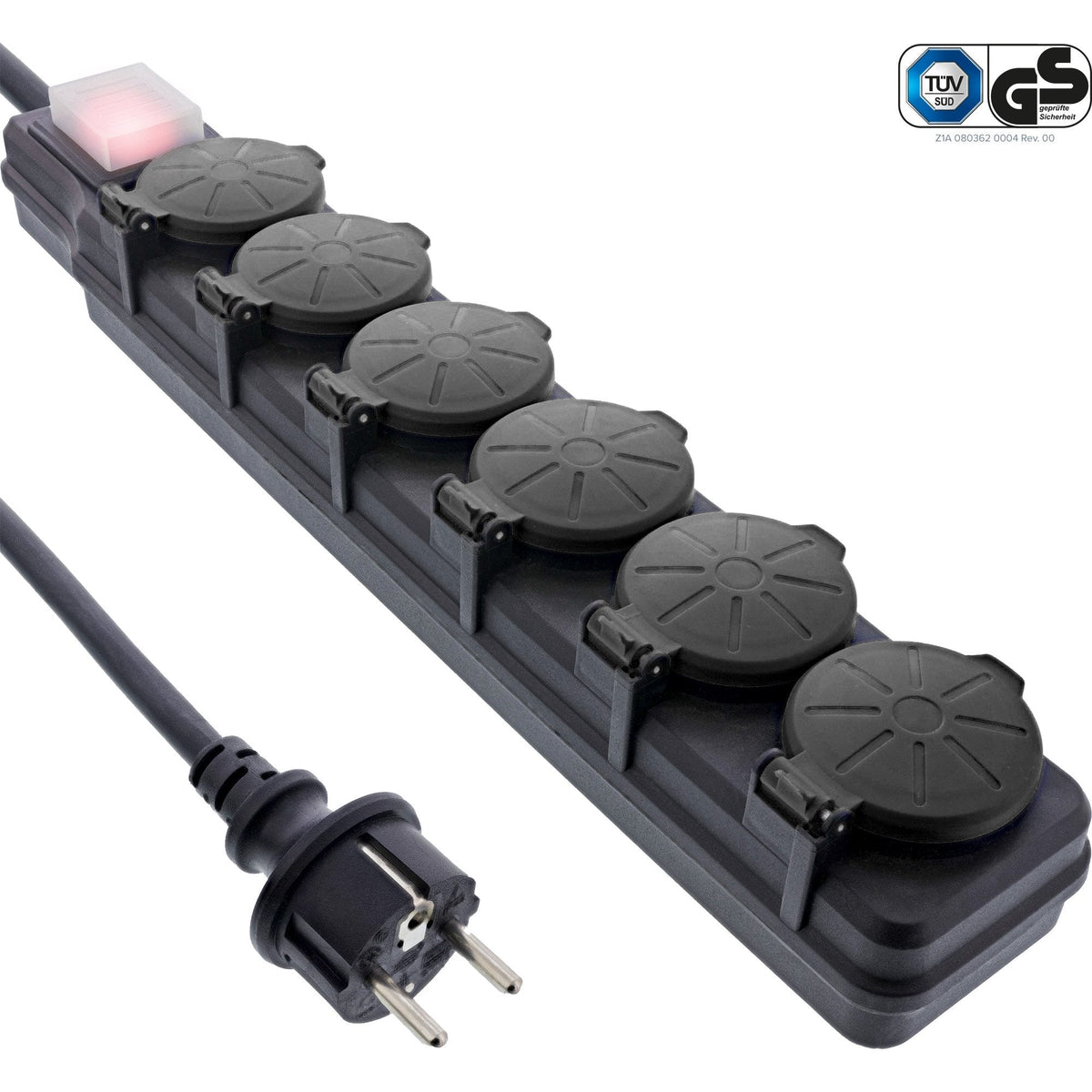 Inline® Outdoor Power Strip, 6 Port Type F German, Ip44, With Power-Switch, 3m