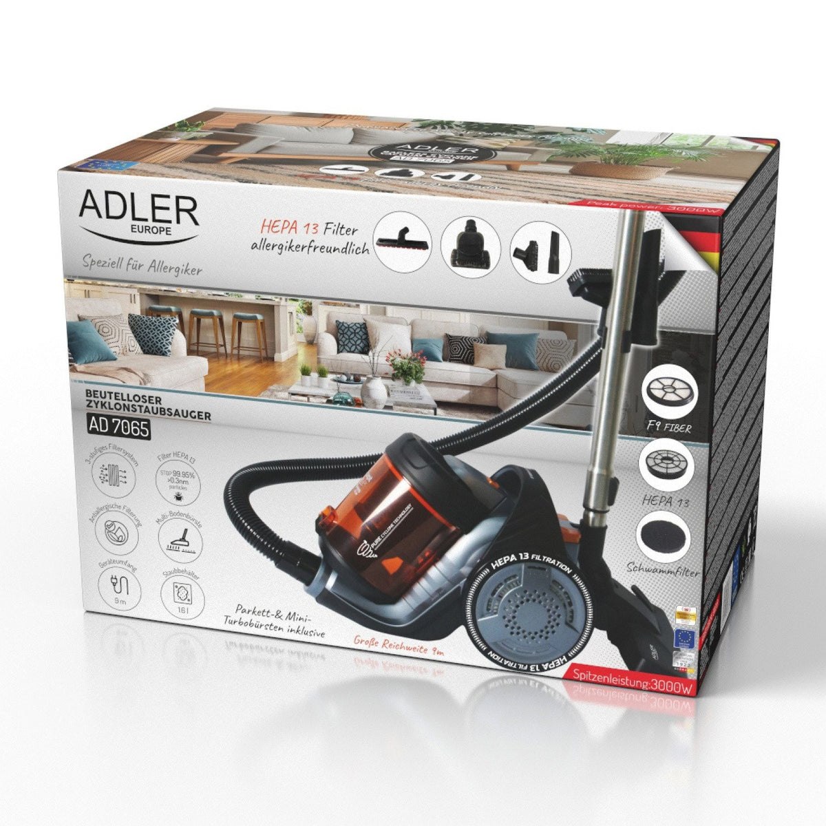 EAN 5905575905635 - Adler AD 7065 1,6 L Aspiradora cilíndrica Secar 3000 W Sin bolsa imagen 14