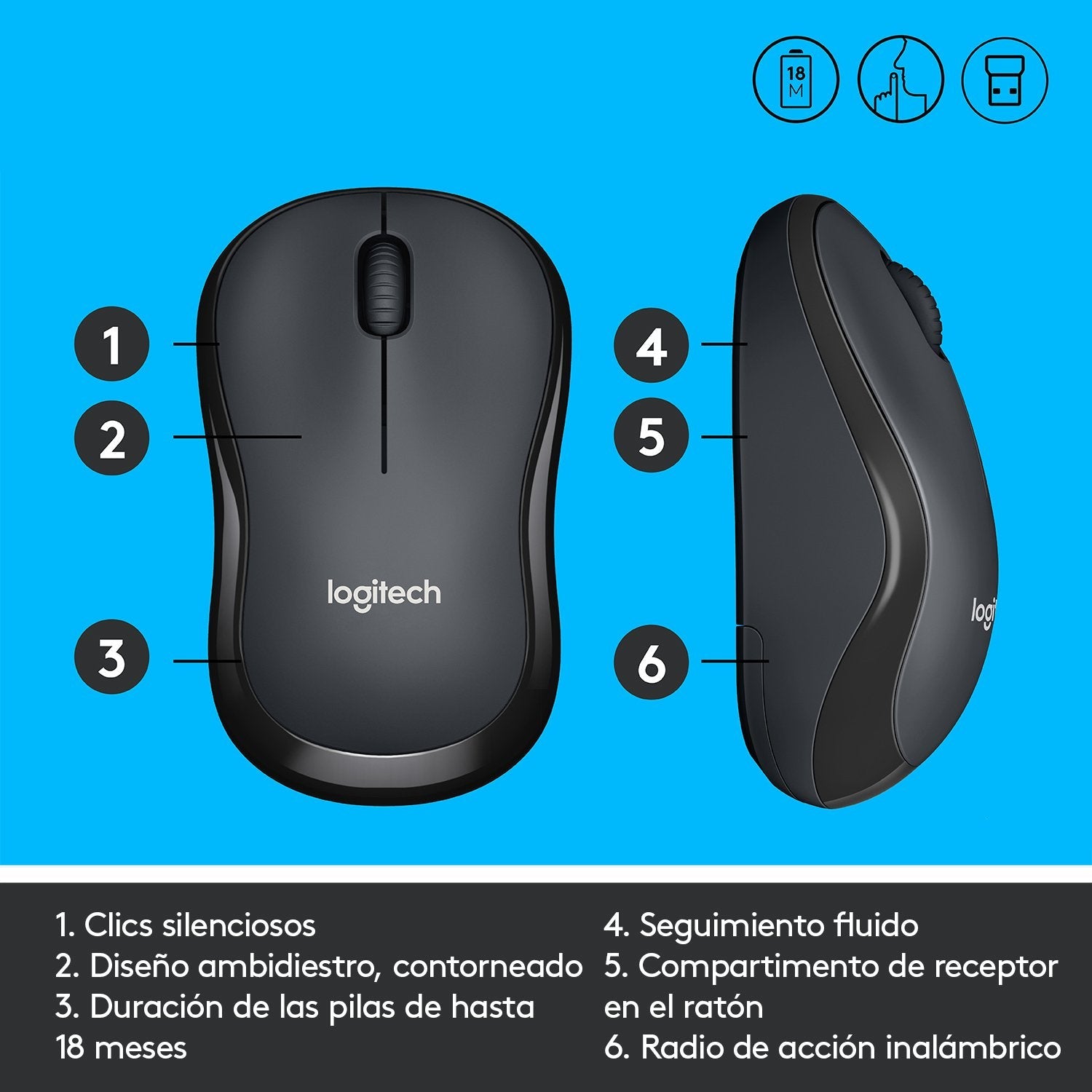 Logitech Raton M220 Silent Inalambrico Negro 910-004878