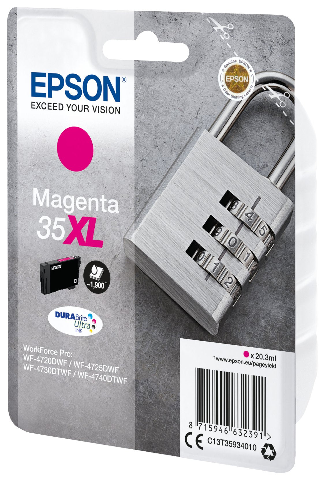 Epson 35xl 20.3 Ml Xl Magenta Original Blíster Con Alarmas De Rf/Acústica Cartucho De Tinta Para Workforce Pro Wf-4720 Wf-4720dwf Wf-4725dwf Wf-4730 Wf-4730dtwf Wf-4740 Wf-4740dtwf